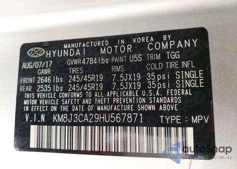 2017 Hyundai Tucson Value from USA, damaged, VIN KM8J3CA29HU567871